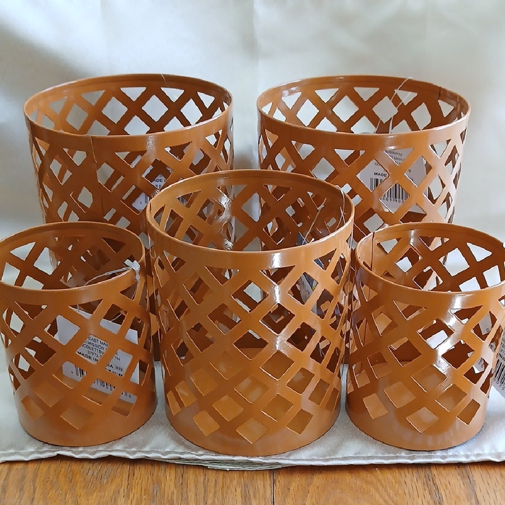 Set of 5 Brown Lattice Candle Holders
